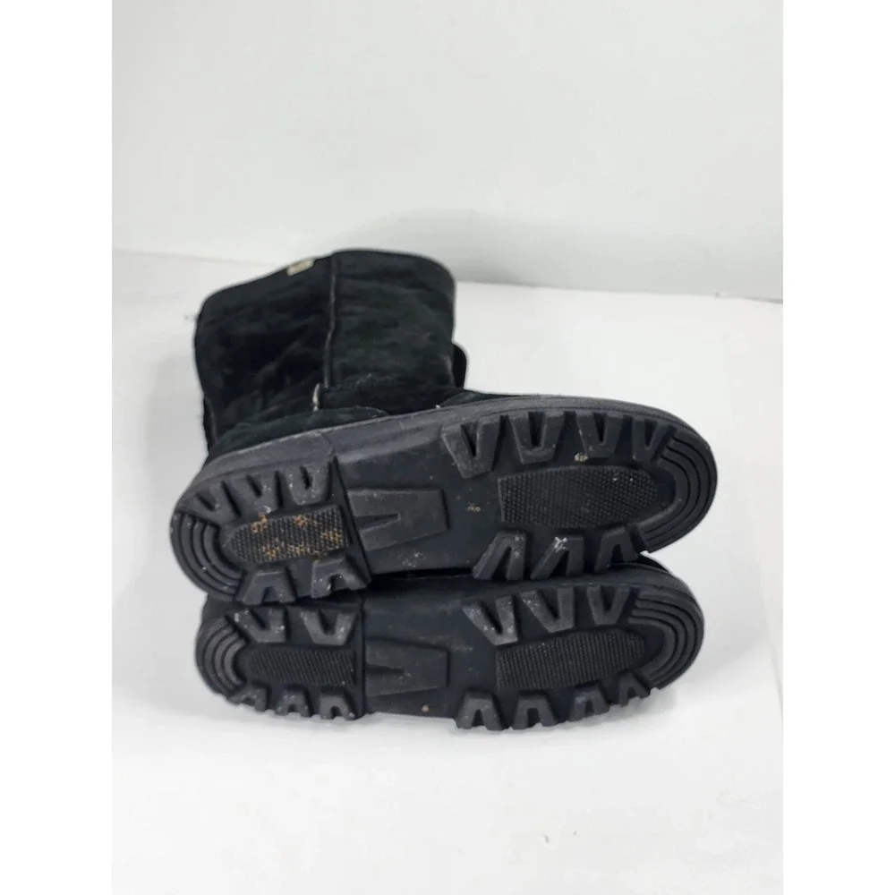 Vintage Calson USA Genuine Shearling Lining Snow Boots Black Suede Womens Sz 10